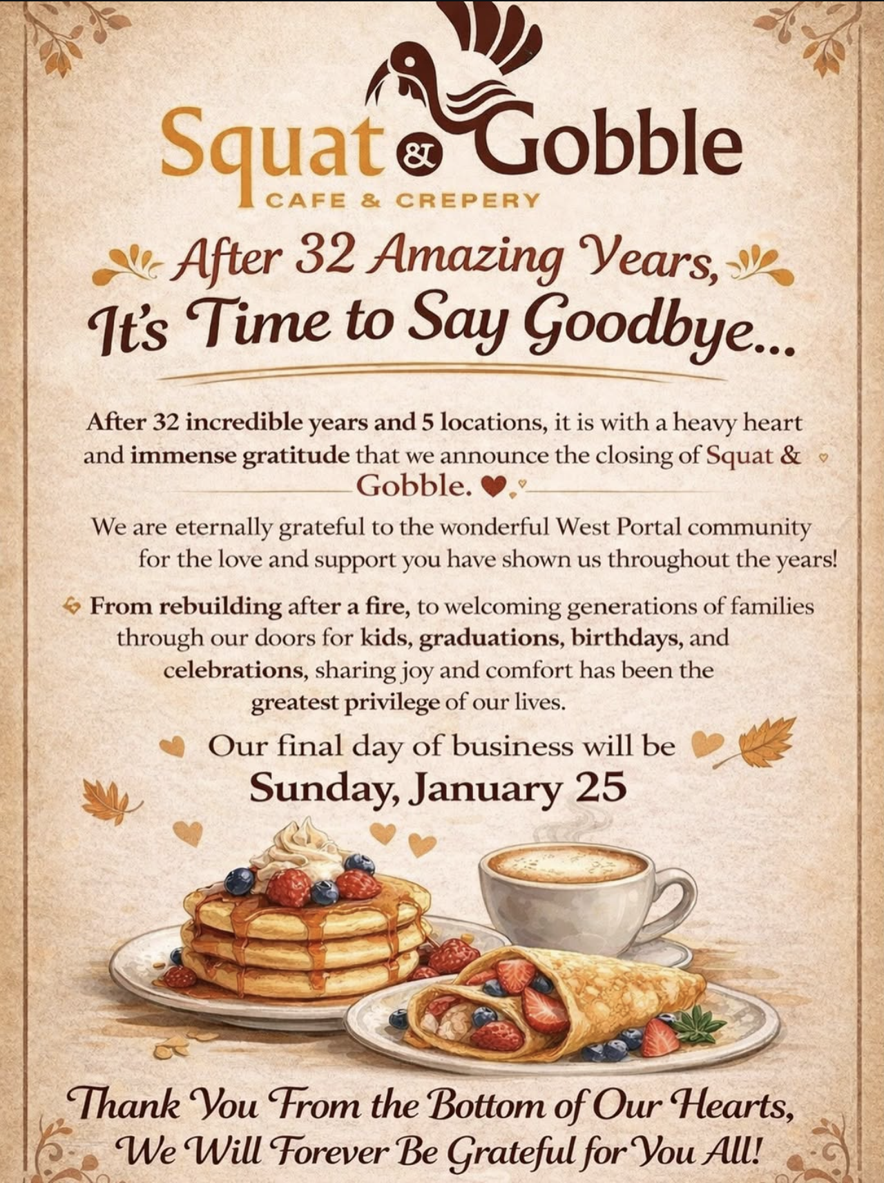 Squat & Gobble Says Goodbye